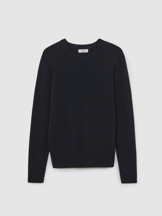 Wool-Blend Open-Stitch Jumper with Cashmere Navy | Women