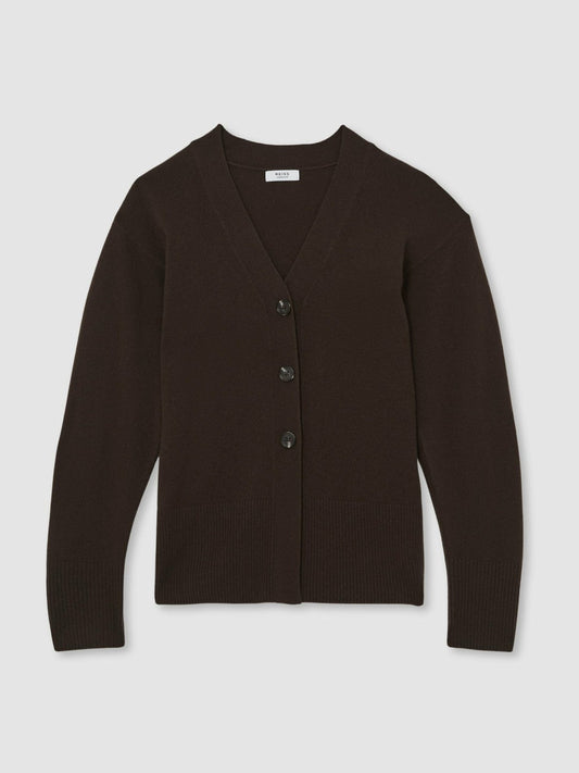 Wool-Blend Fitted Cardigan With Cashmere Chocolate | Women
