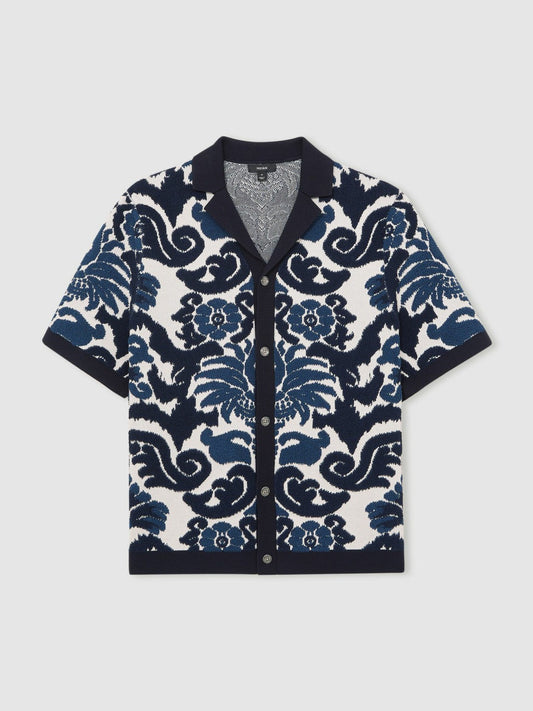 Paisley Jacquard Knit Shirt Navy Blue/White | Men