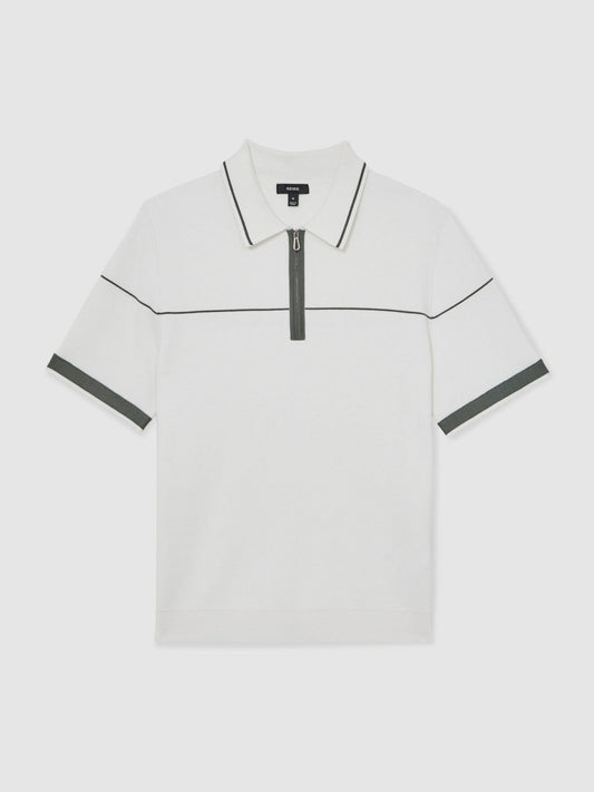 Half Zip Tipped Polo Shirt White/Green | Men