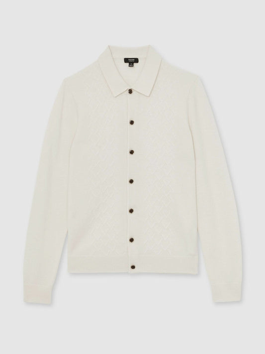 Wool V-Stitch Button-Through Cardigan Off White | Men