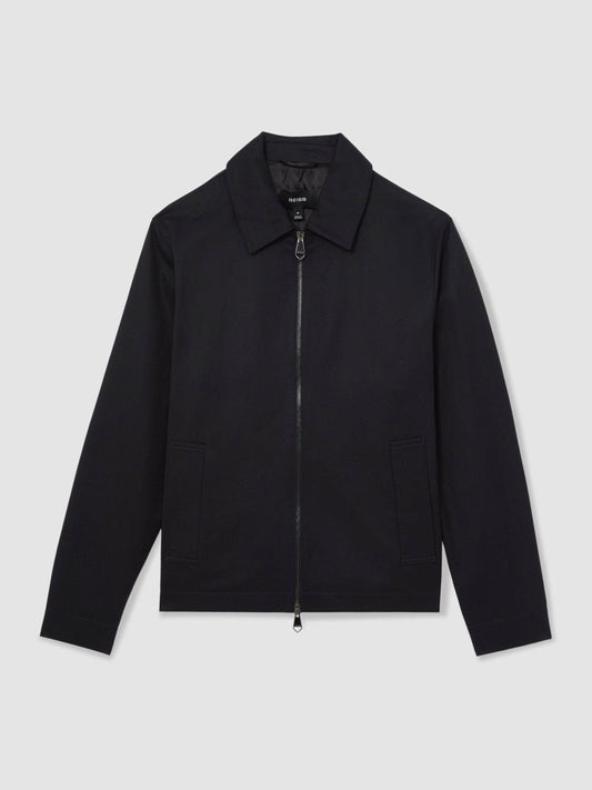 Lyocell-Cotton Zip-Through Twill Jacket Navy | Men