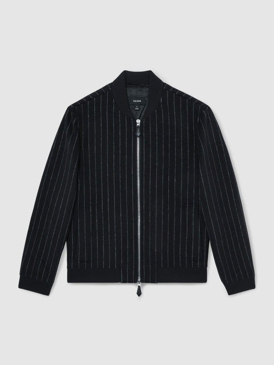 Wool-Blend Chalk-Stripe Bomber Jacket Navy | Men