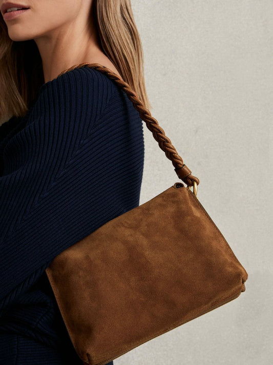 Suede Plaited-Strap Cross-Body Bag Tan | Women