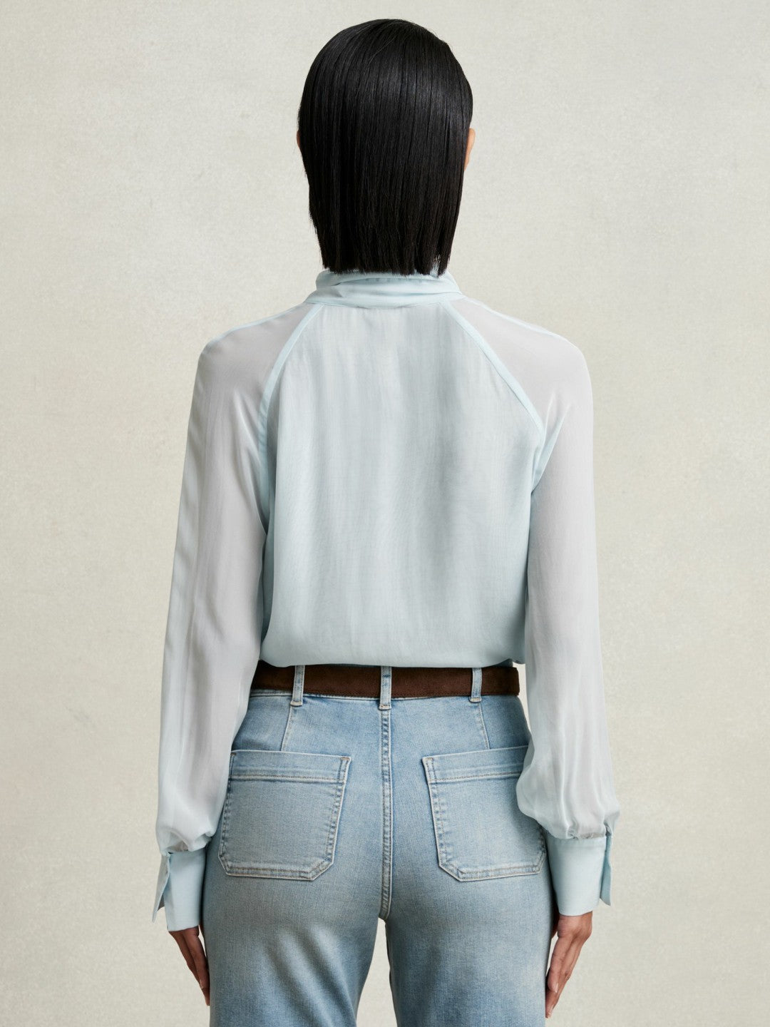 Silk Blend Chiffon Tie-Neck Blouse Pale Blue | Women