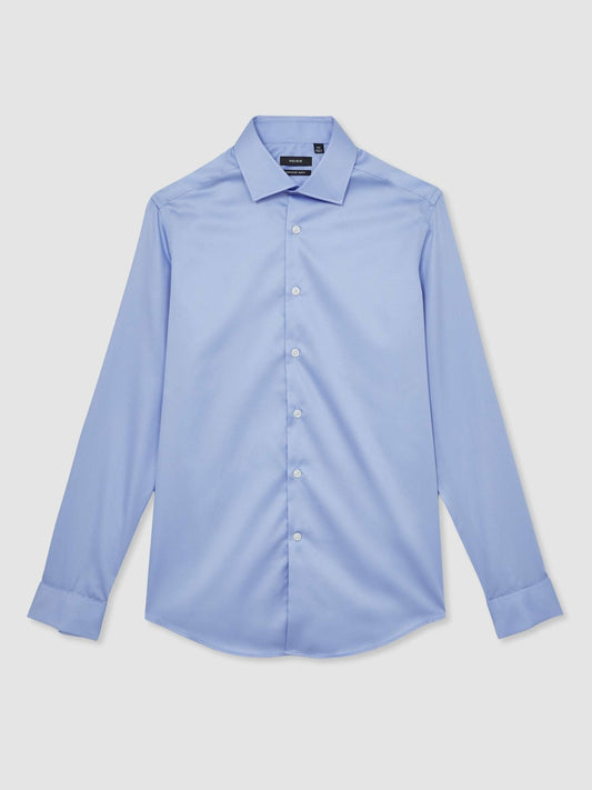 Slim Fit Slim-Fit Cotton-Sateen Shirt Mid Blue | Men