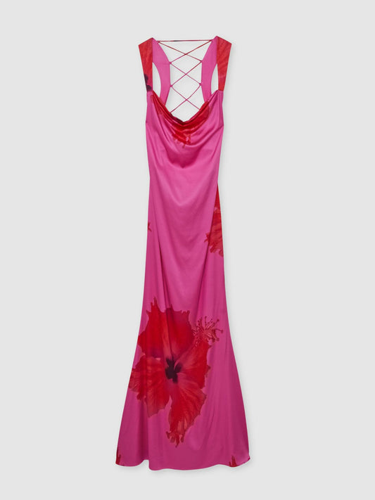 Good American Satin Floral Maxi Dress Pink | Women