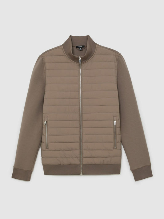 Hybrid Quilt and Knit Zip-Through Jacket Taupe Brown | Men