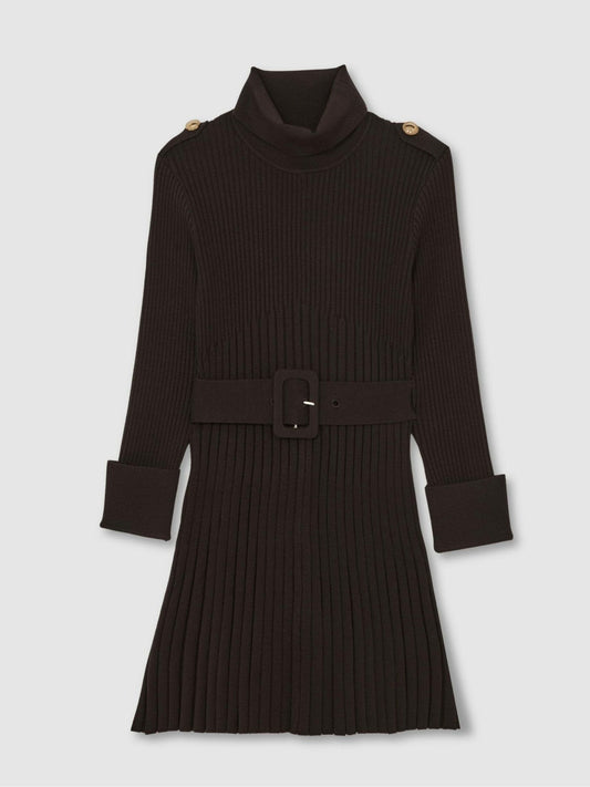 3-9 yrs Rib-Knit Roll-Neck Belted Dress Chocolate | Children & Baby