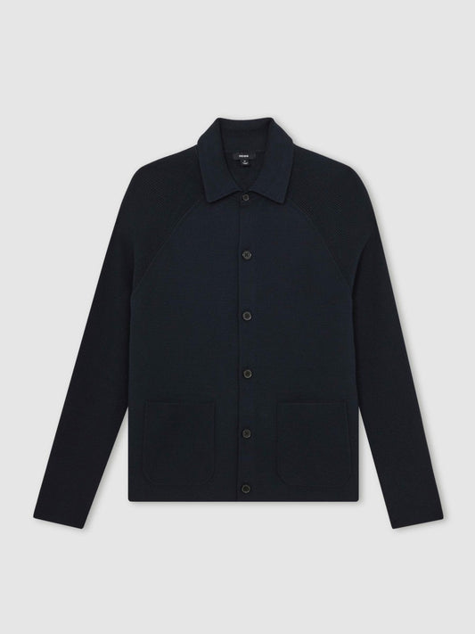 Button-Through Ribbed-Sleeve Shirt Navy Blue | Men