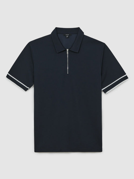 Textured Half-Zip Tipped Polo Shirt Navy | Men