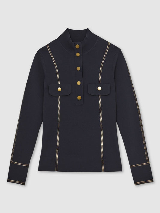 Contrast-Stitch Knit Top Navy | Women