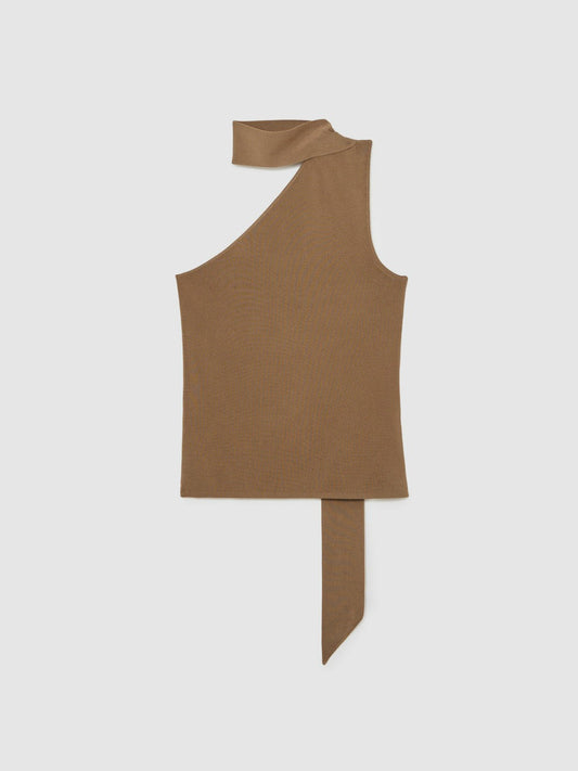 One Shoulder Scarf Top Taupe Neutral | Women