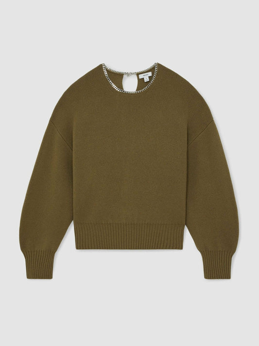 Wool-Blend Necklace-Trim Jumper with Cashmere Sage Green | Women