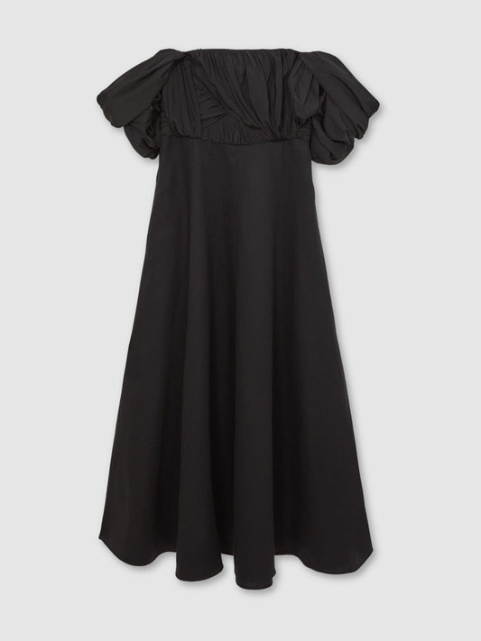 Bardot Sculpted Bodice Midi Dress With Linen Black | Women