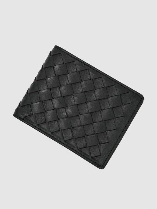 Leather Large Lattice-Effect Wallet Black | Men