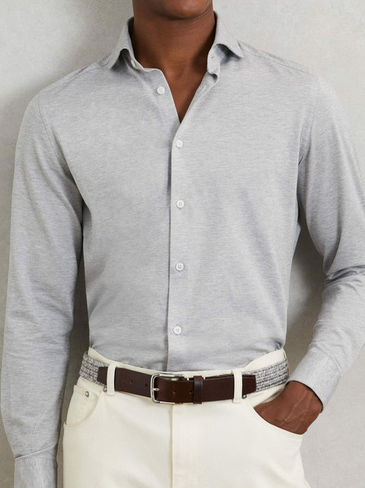Webbing Belt With Leather Trim Soft Grey | Men