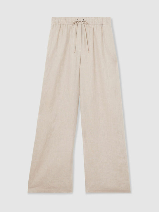 Petite Linen-Blend Wide-Leg Trousers Neutral | Women