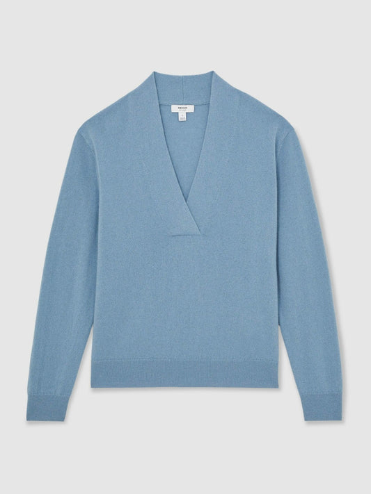 Cashmere V-Neck Jumper Blue | Women