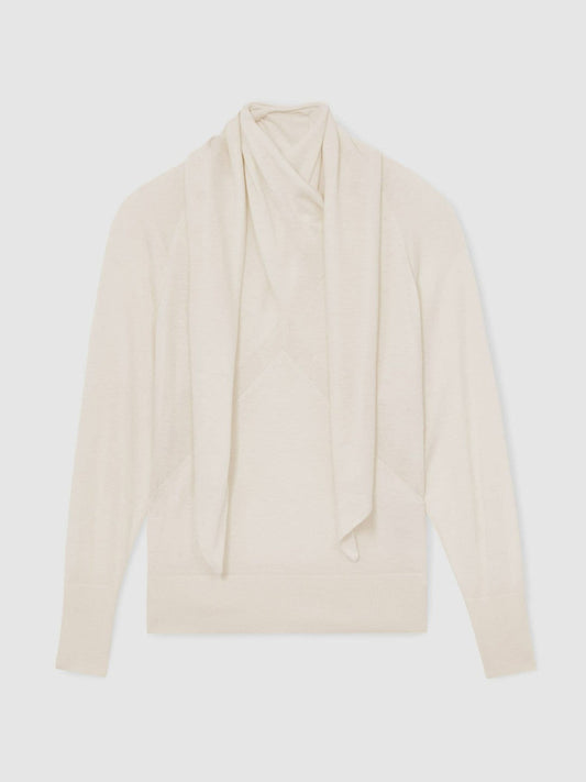 Wool Scarf-Tie Draped Jumper Cream | Women