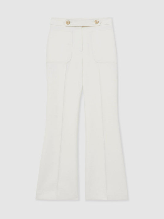 Twill Button-Tab Flared Trousers With Wool White | Women