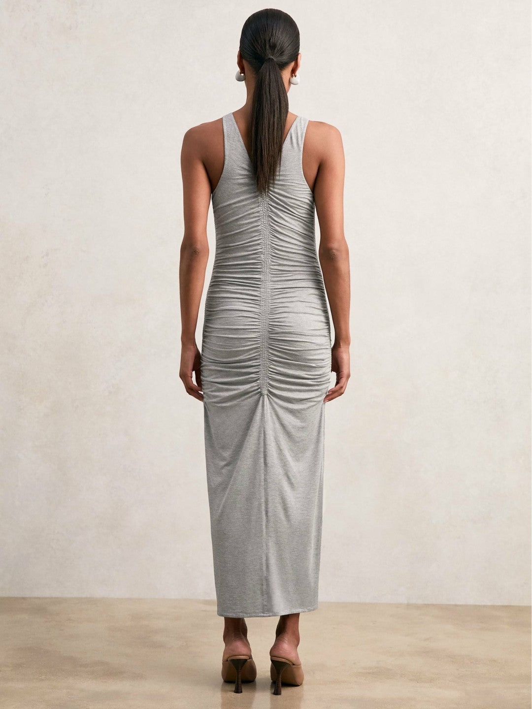 Stretch-Modal Ruched Jersey Dress Grey | Women