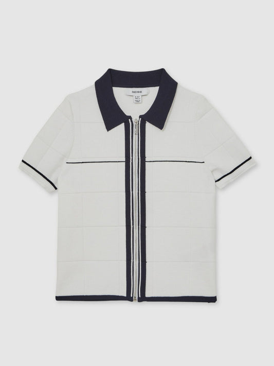 3-9 yrs Tipped Knit Zip-Through Shirt White/Navy | Children & Baby