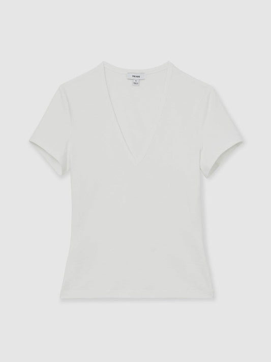 Stretch Cotton V-Neck T-Shirt White | Women