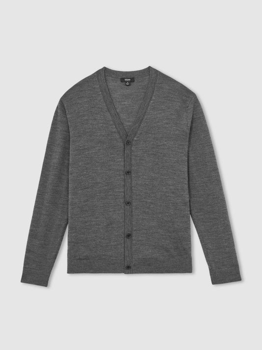 Merino Wool Button-Through Cardigan Derby Grey Melange | Men