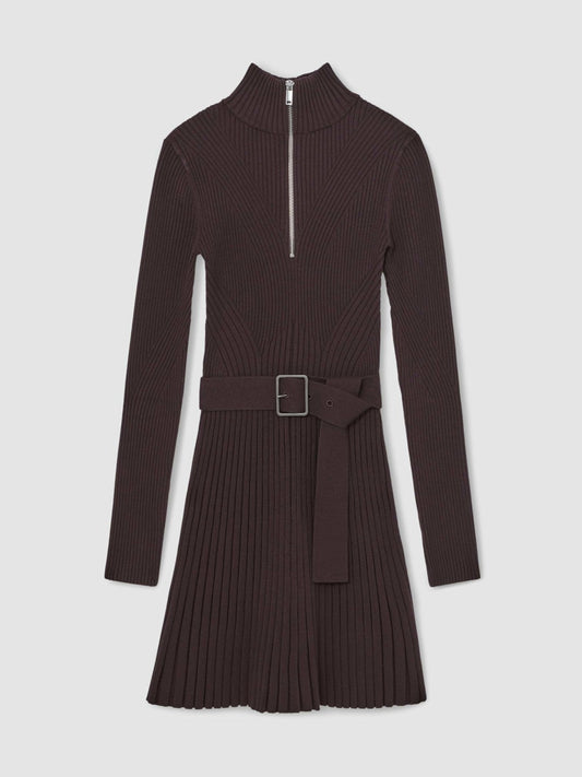 Rib-Knit Belted Half-Zip Flippy Dress Plum Purple | Women