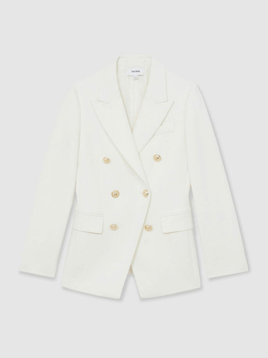 Double-Breasted Twill Suit Blazer With Wool White | Women