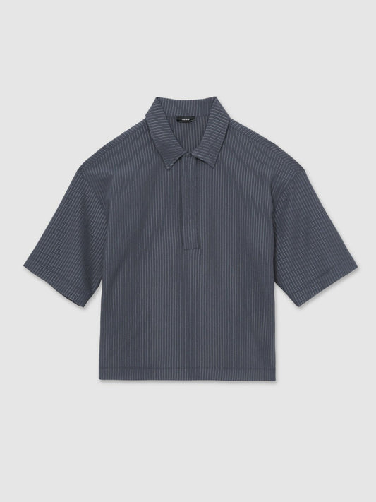 Oversized Textured Stripe Polo Shirt Petrol Blue | Men