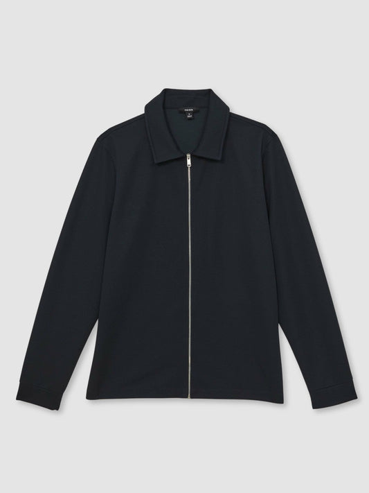 Textured Zip Through Overshirt Navy | Men