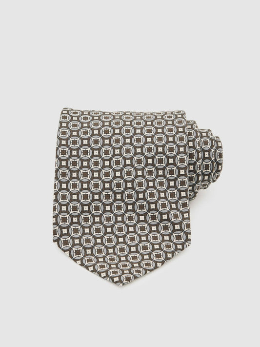 Silk Geometric-Print Tie Chocolate Brown Multi | Men