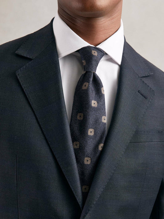 Silk-Wool Square-Medallion Tie Navy | Men