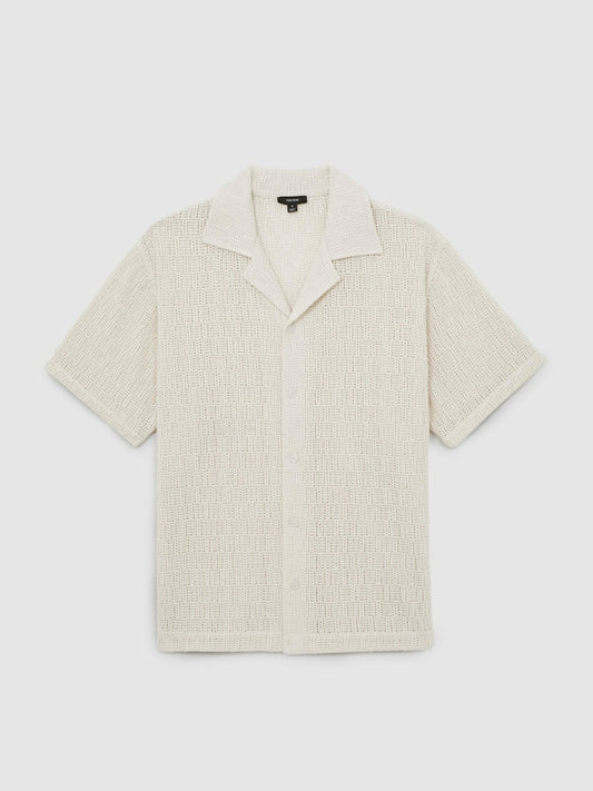 Cotton-Blend Crochet Shirt Off White | Men