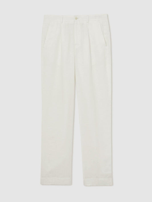 | Ché Linen Wide-Leg Trousers White | Men