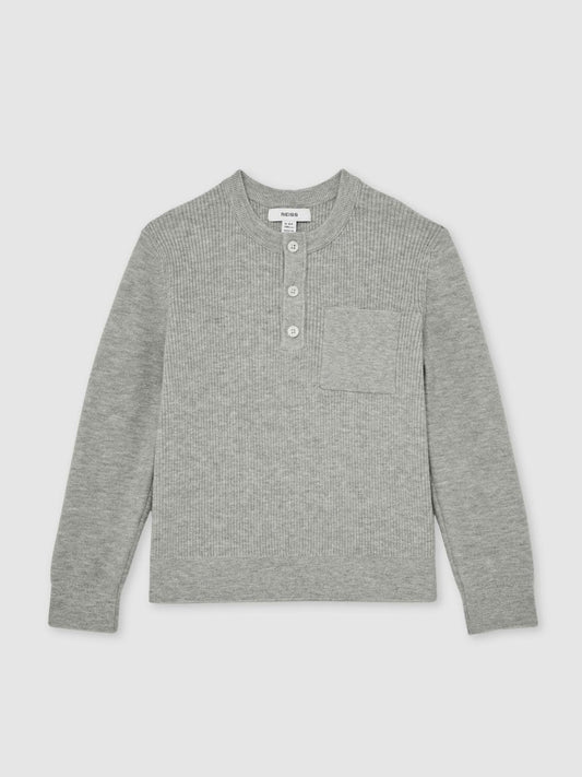3-9 yrs Cotton-Blend Rib-Knit Henley Top Mid Grey Melange | Children & Baby