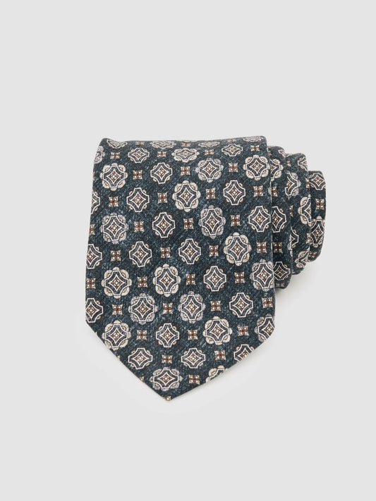 Silk Medallion Print Tie Indigo Melange | Men