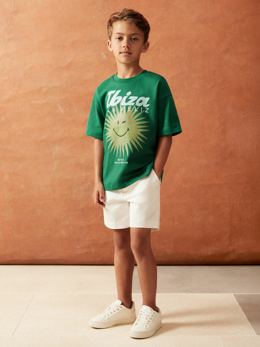 13-14 yrs SmileyWorld Sun Motif T-Shirt Bright Green | Children & Baby
