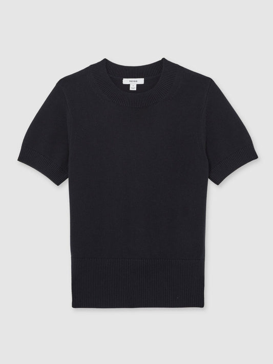 Cotton And Wool Crew-Neck Top Navy | Women