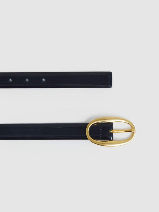 Patent Leather Oval Buckle Belt Navy | Women