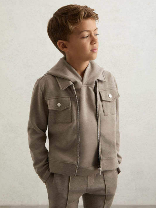 13-14 yrs Interlock Zip-Through Overshirt Taupe Brown | Children & Baby