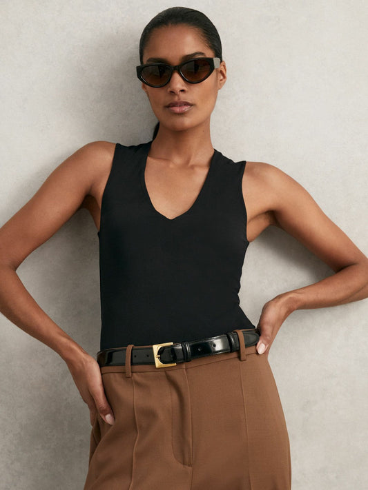 Suede Square Buckle Belt Black | Women