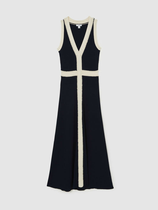 Craft-Stitch Knitted Midi Dress Navy | Women