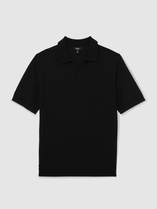 Merino Wool Open Collar Polo Shirt Black | Men
