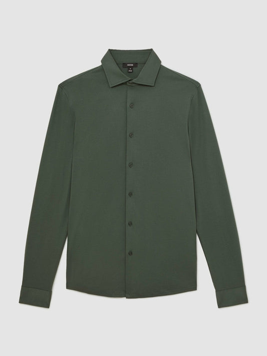 Cotton-Jersey Button-Through Shirt Kale Green | Men