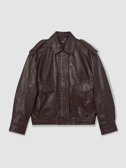 Oversized Leather Jacket Aubergine | Women