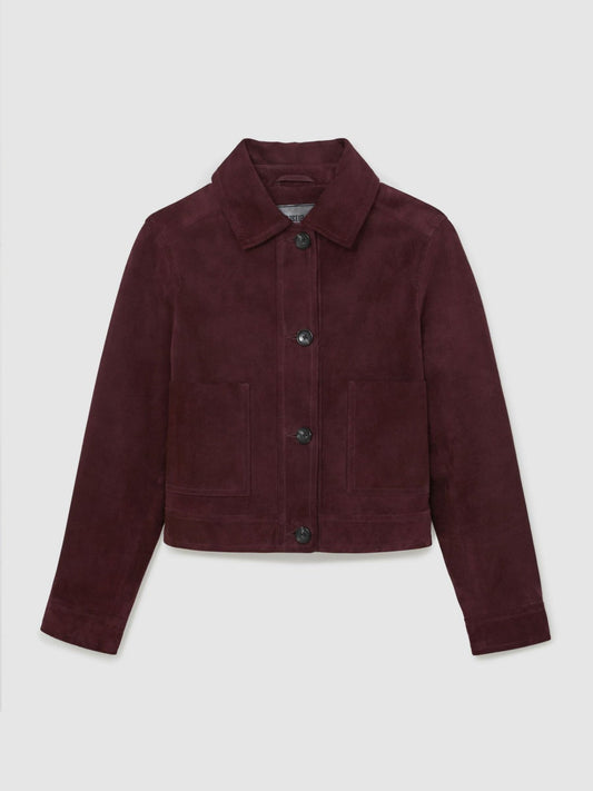 Suede Button Through Jacket Burgundy | Women