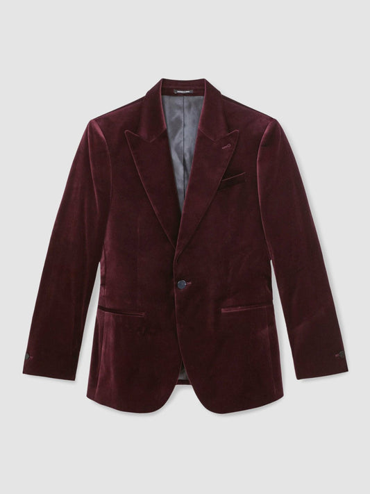 Single-Breasted Velvet Blazer Regular-Fit Bordeaux | Men